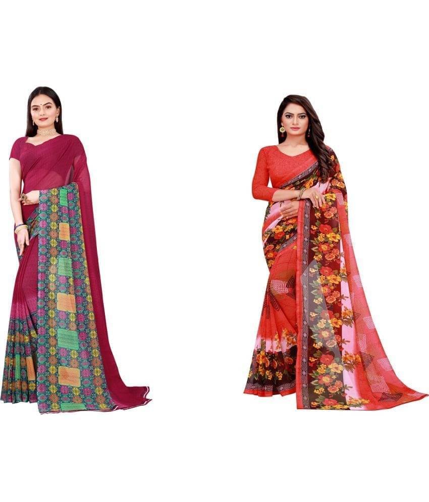     			Suali Georgette Printed Saree With Unstitched Blouse Piece ( Green )