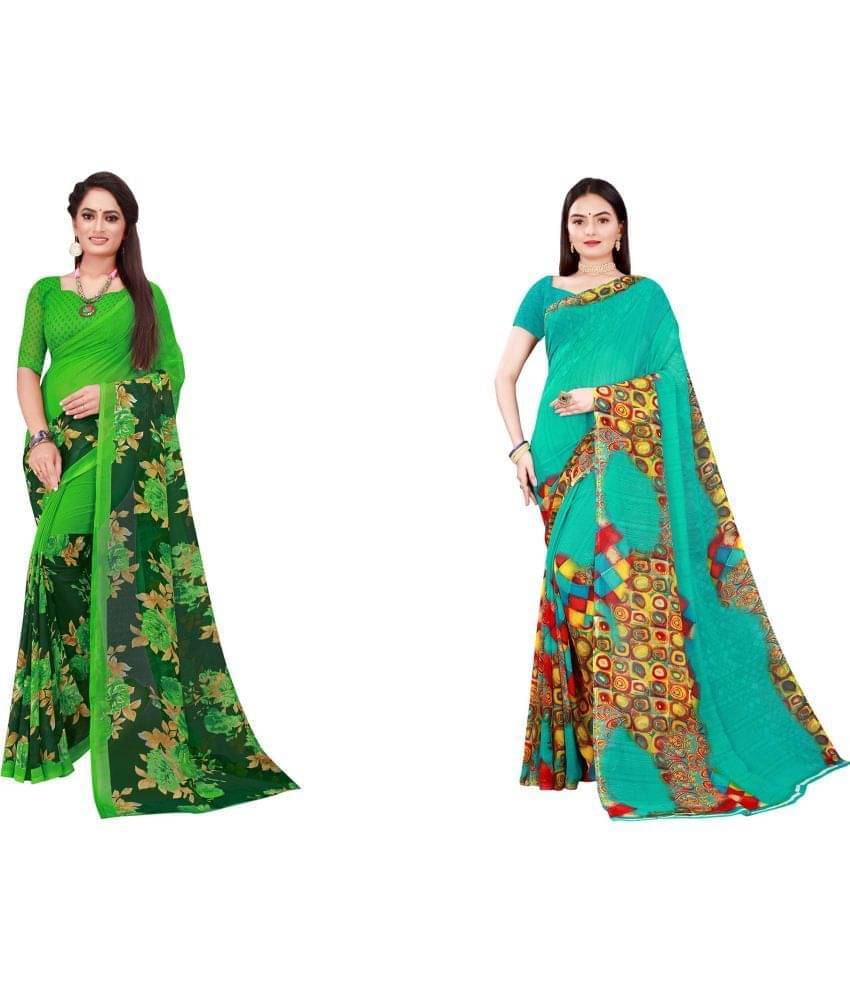     			Suali Georgette Printed Saree With Unstitched Blouse Piece ( Gold )