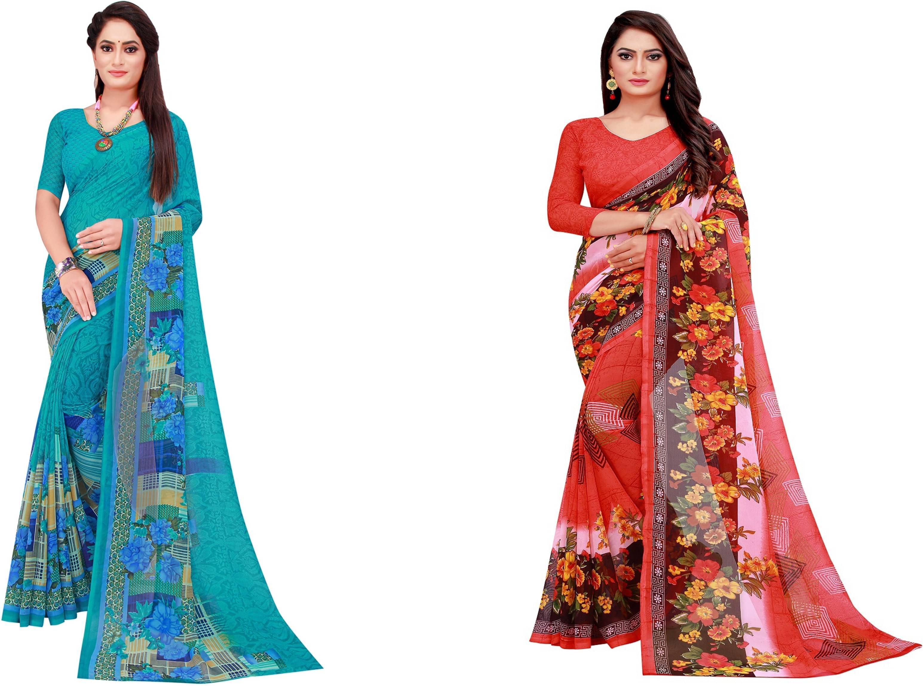 Suali Georgette Printed Saree With Unstitched Blouse Piece ( Multicolor 2 ) Suali Georgette Printed Saree With Unstitched Blouse Piece ( Multicolor 2 )