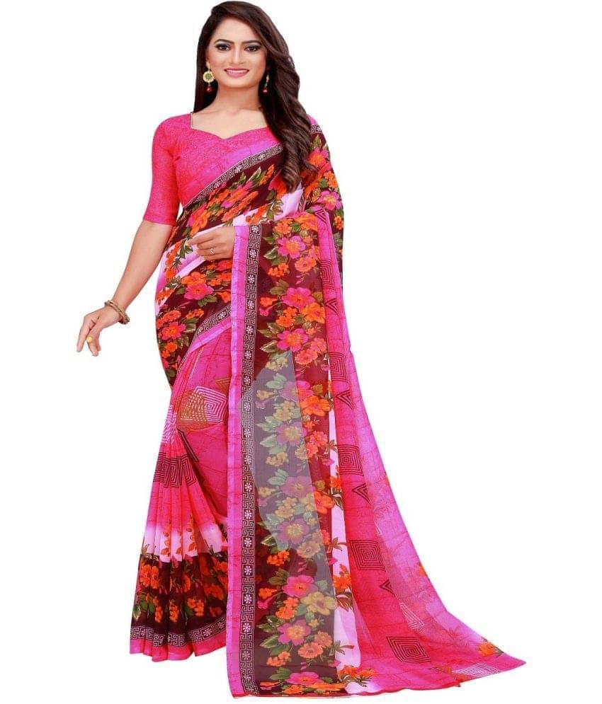 Suali Net Cut Outs Saree With Unstitched Blouse Piece ( Pink ) Suali Net Cut Outs Saree With Unstitched Blouse Piece ( Pink )