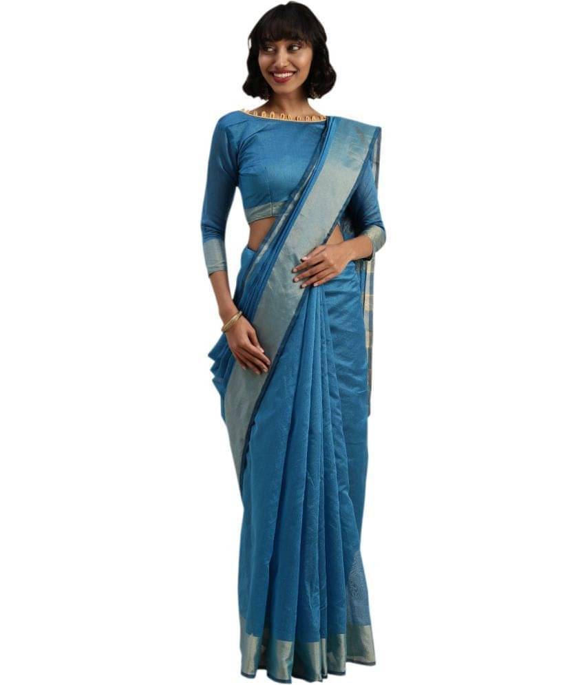 Suali Net Cut Outs Saree With Unstitched Blouse Piece ( Blue ) Suali Net Cut Outs Saree With Unstitched Blouse Piece ( Blue )