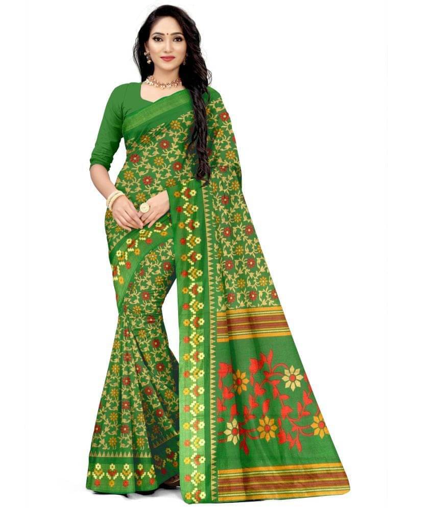     			Suali Net Cut Outs Saree With Unstitched Blouse Piece ( Green )