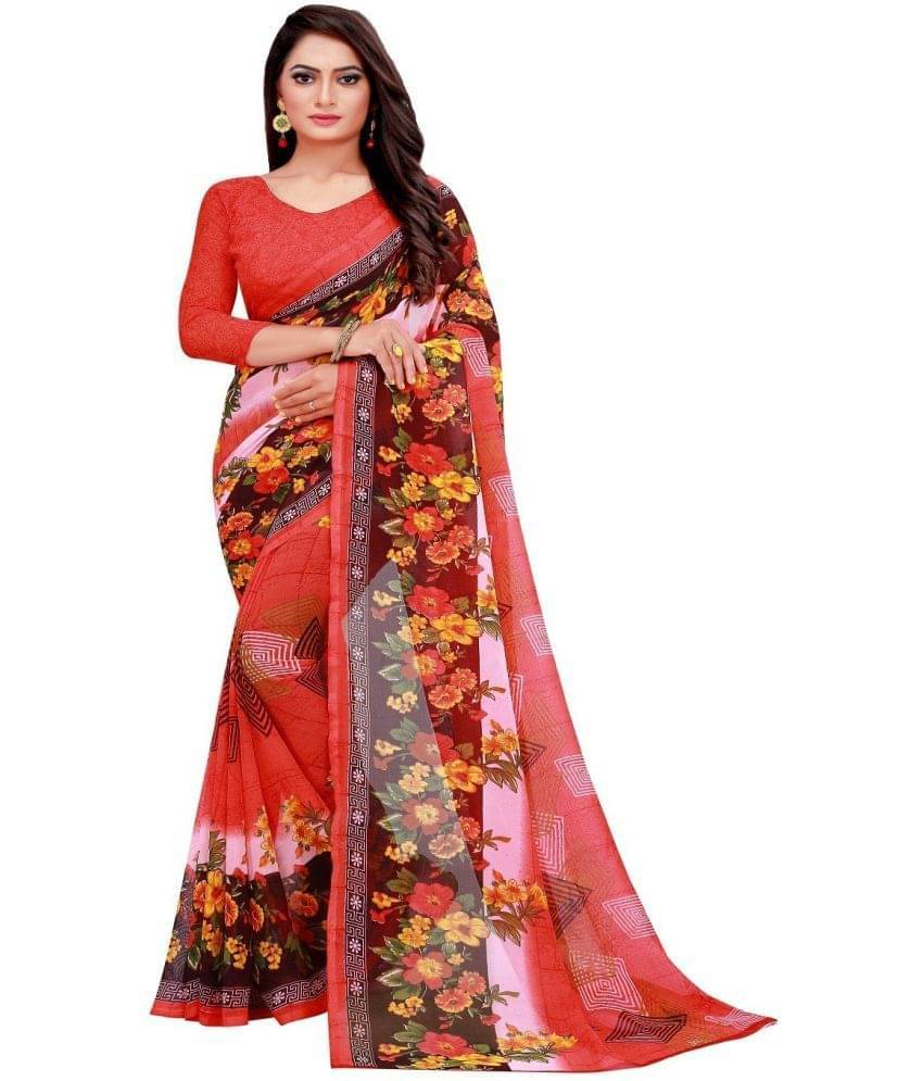 Suali Net Cut Outs Saree With Unstitched Blouse Piece ( Red ) Suali Net Cut Outs Saree With Unstitched Blouse Piece ( Red )