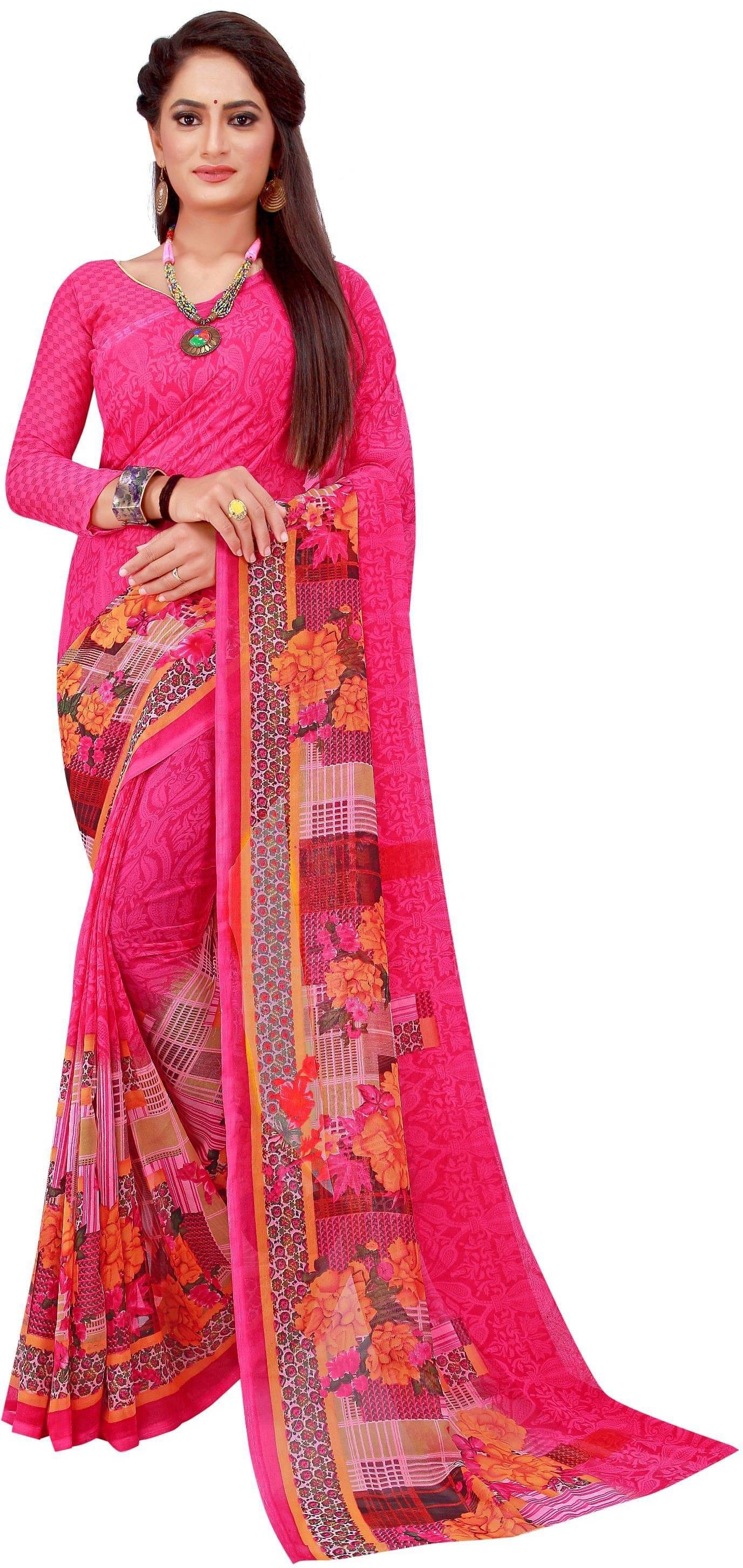 Suali Net Cut Outs Saree With Unstitched Blouse Piece ( Pink ) Suali Net Cut Outs Saree With Unstitched Blouse Piece ( Pink )