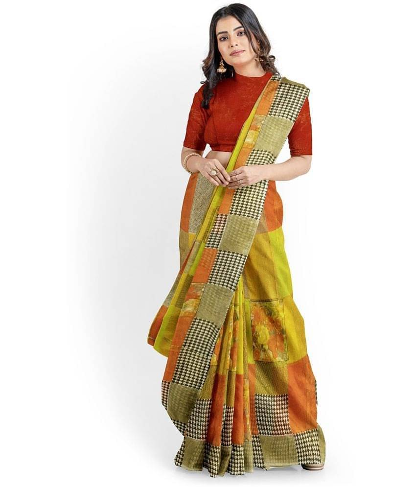 Suali Net Cut Outs Saree With Unstitched Blouse Piece ( Gold ) Suali Net Cut Outs Saree With Unstitched Blouse Piece ( Gold )