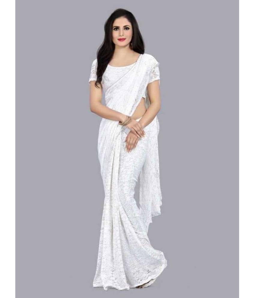     			Suali Net Embellished Saree With Unstitched Blouse Piece ( White )