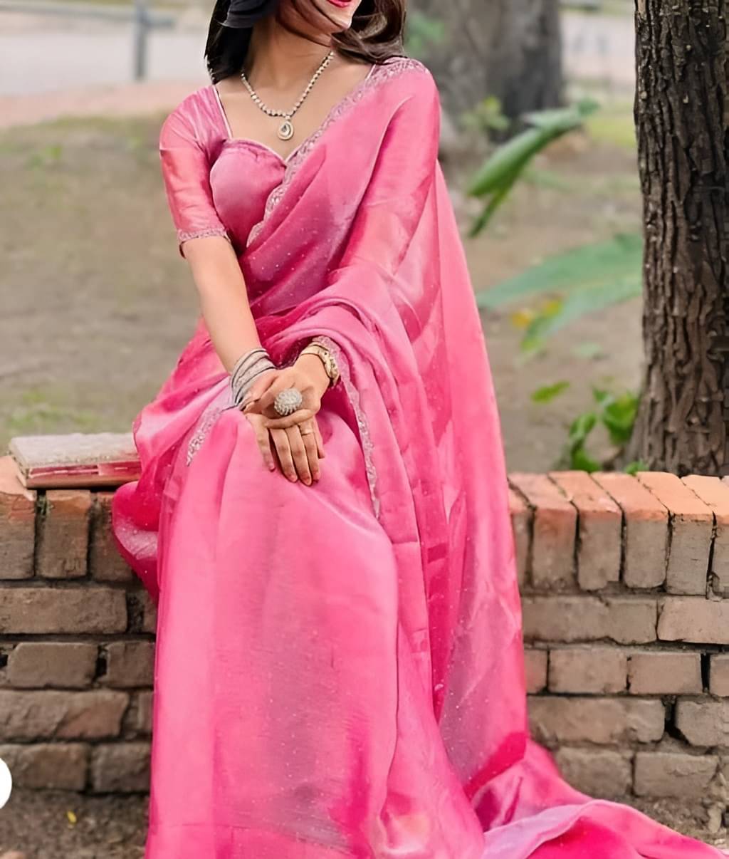 V FANCY Net Embellished Kanjeevaram Sarees With Stitched Blouse ( Pink ) V FANCY Net Embellished Kanjeevaram Sarees With Stitched Blouse ( Pink )