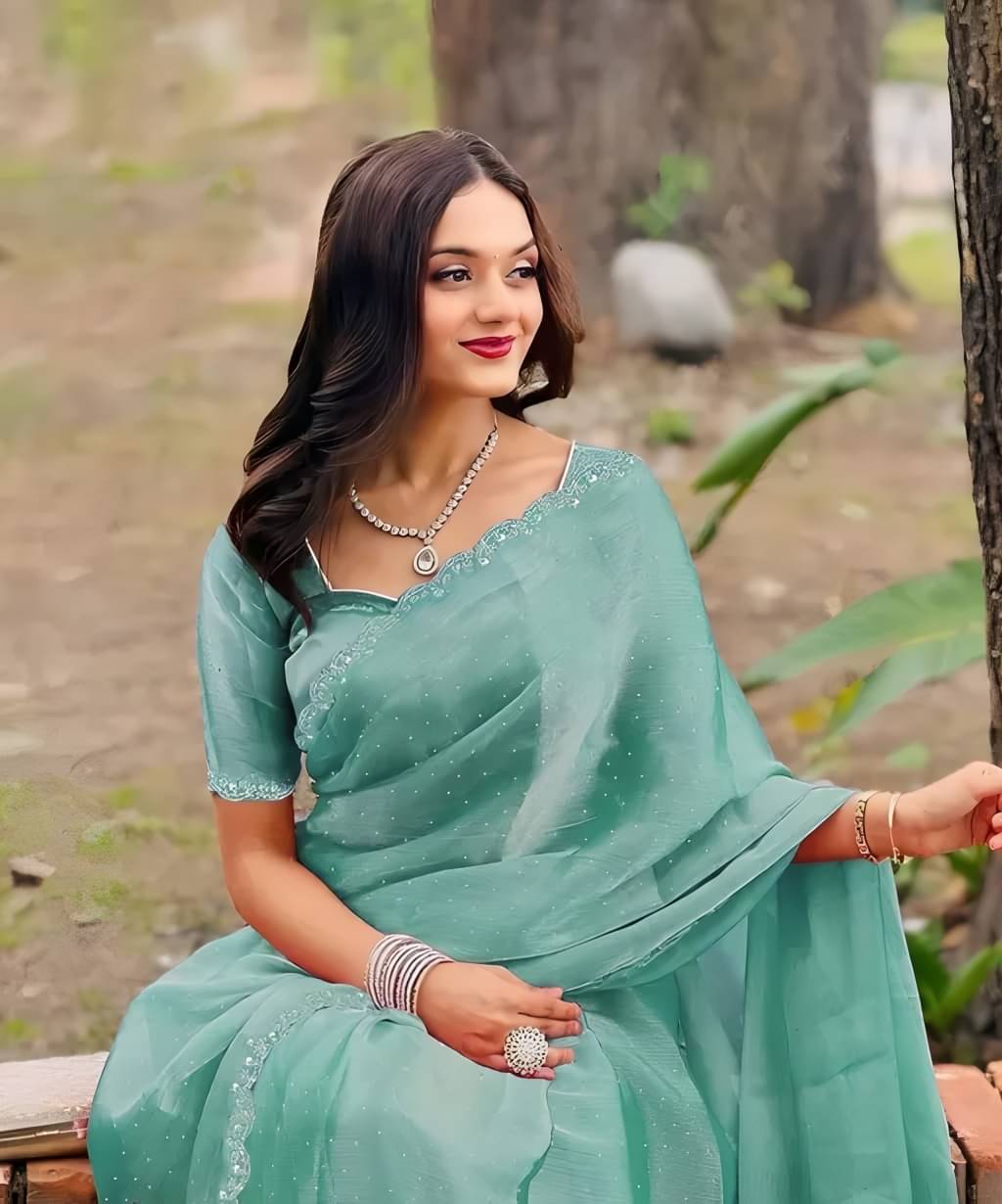 V FANCY Net Embellished Kanjeevaram Sarees With Stitched Blouse ( LightGreen ) V FANCY Net Embellished Kanjeevaram Sarees With Stitched Blouse ( LightGreen )