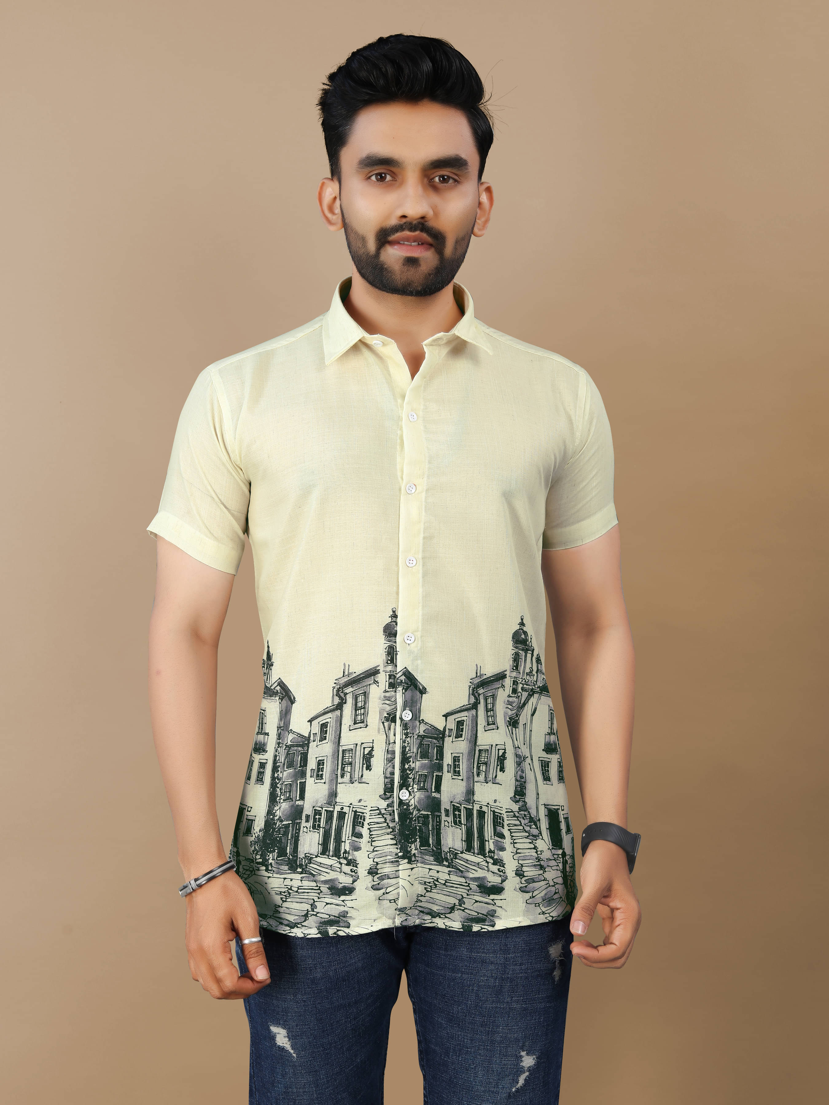     			VS MALL Cotton Flex Regular Fit Self Design Half Sleeves Men's Casual Shirt - Green ( Pack of 1 )