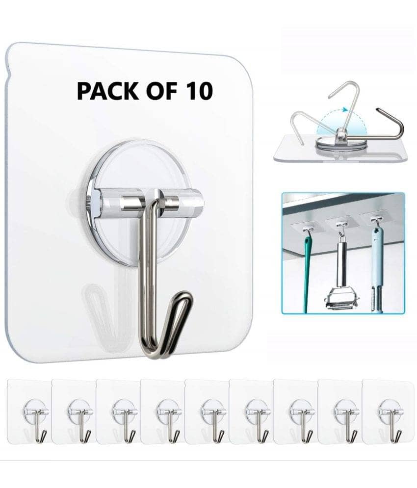 Wall Hooks & Wall Hangers Tex Hooks Pack of 10 for Wall Heavy Duty, Self Adhesive Hook, Wall hangings, Kitchen Accessories Items, Clothes Hanging, Sticky Photo Frame Hangers, Strong