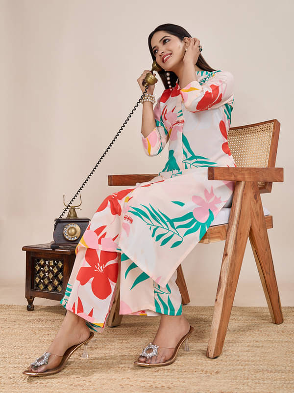 Women Basket Women Cotton Printed Straight Kurti With Pants ( Pink ) Women Basket Women Cotton Printed Straight Kurti With Pants ( Pink )