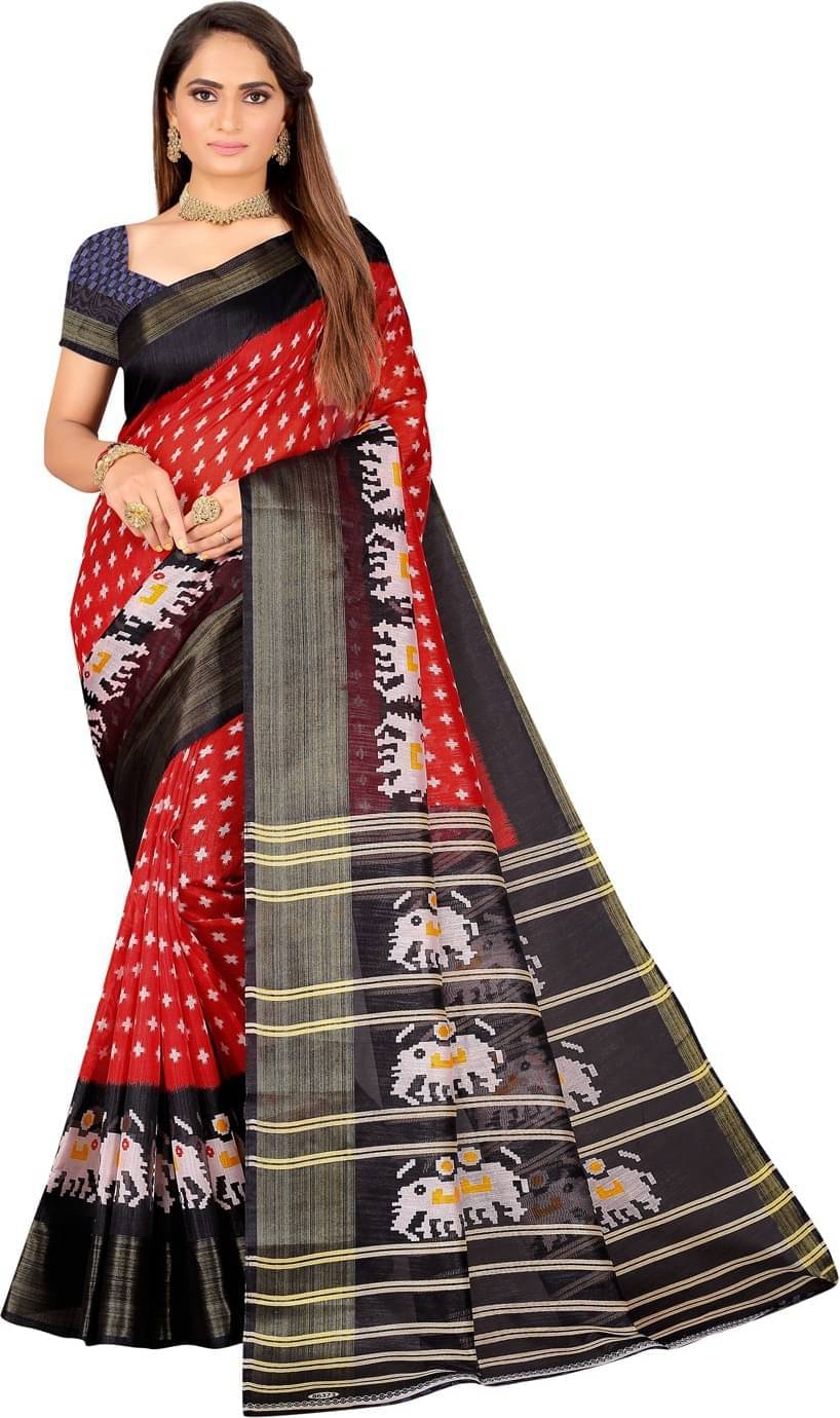     			YUGAVEERAA Art Silk Printed Saree With Unstitched Blouse Piece ( Red )