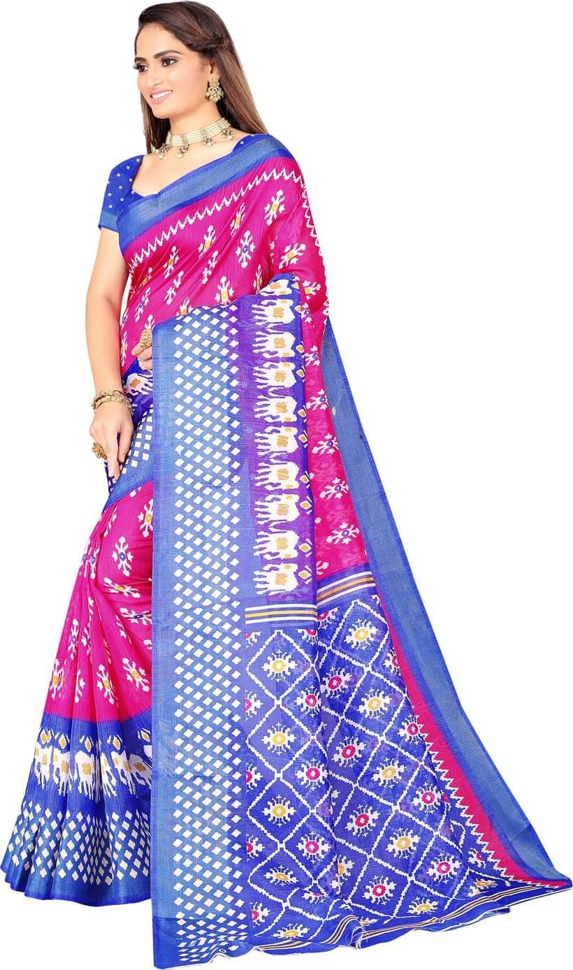     			YUGAVEERAA Art Silk Printed Saree With Unstitched Blouse Piece ( Pink )