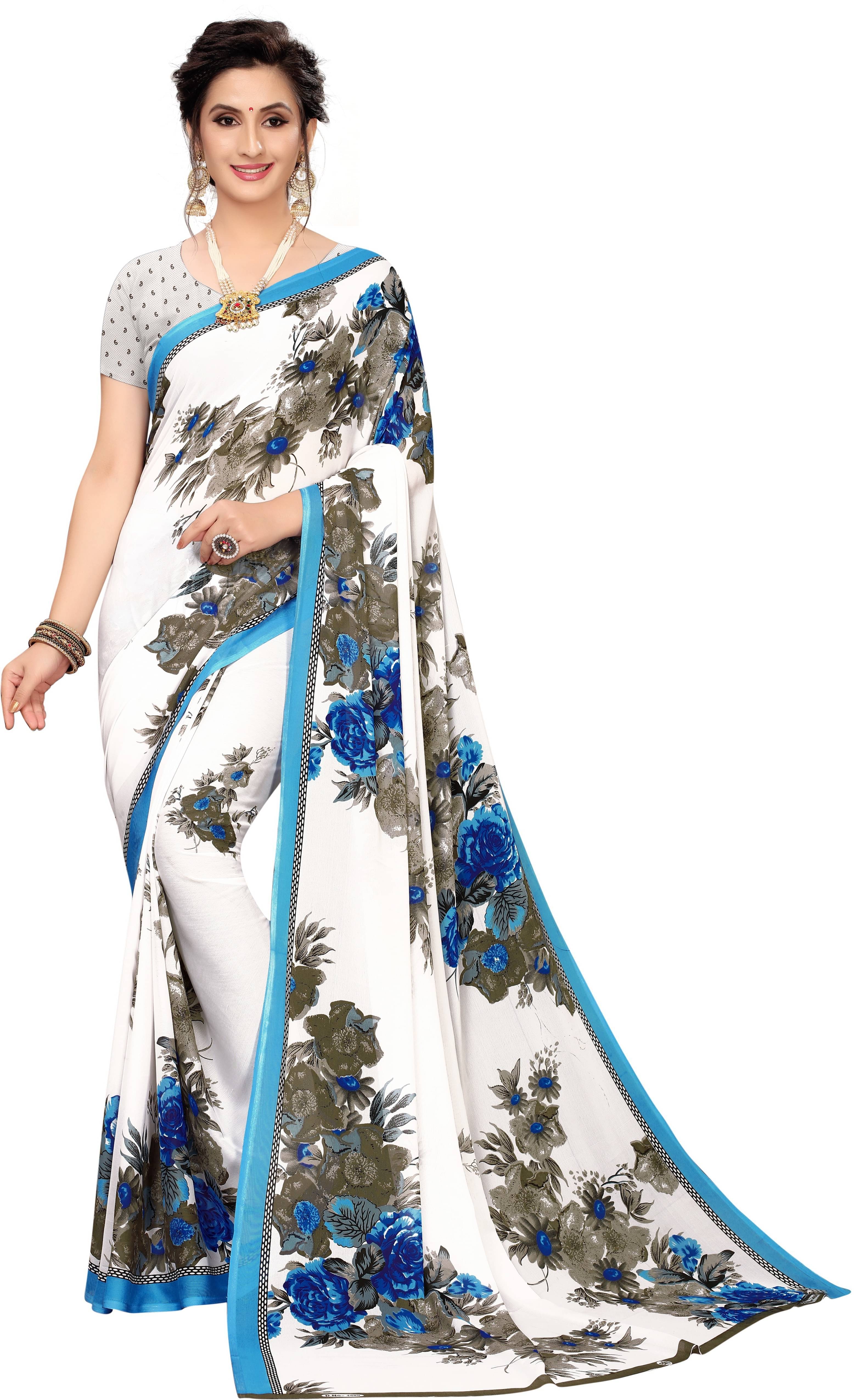 YUGAVEERAA Art Silk Printed Saree With Unstitched Blouse Piece ( Blue ) YUGAVEERAA Art Silk Printed Saree With Unstitched Blouse Piece ( Blue )