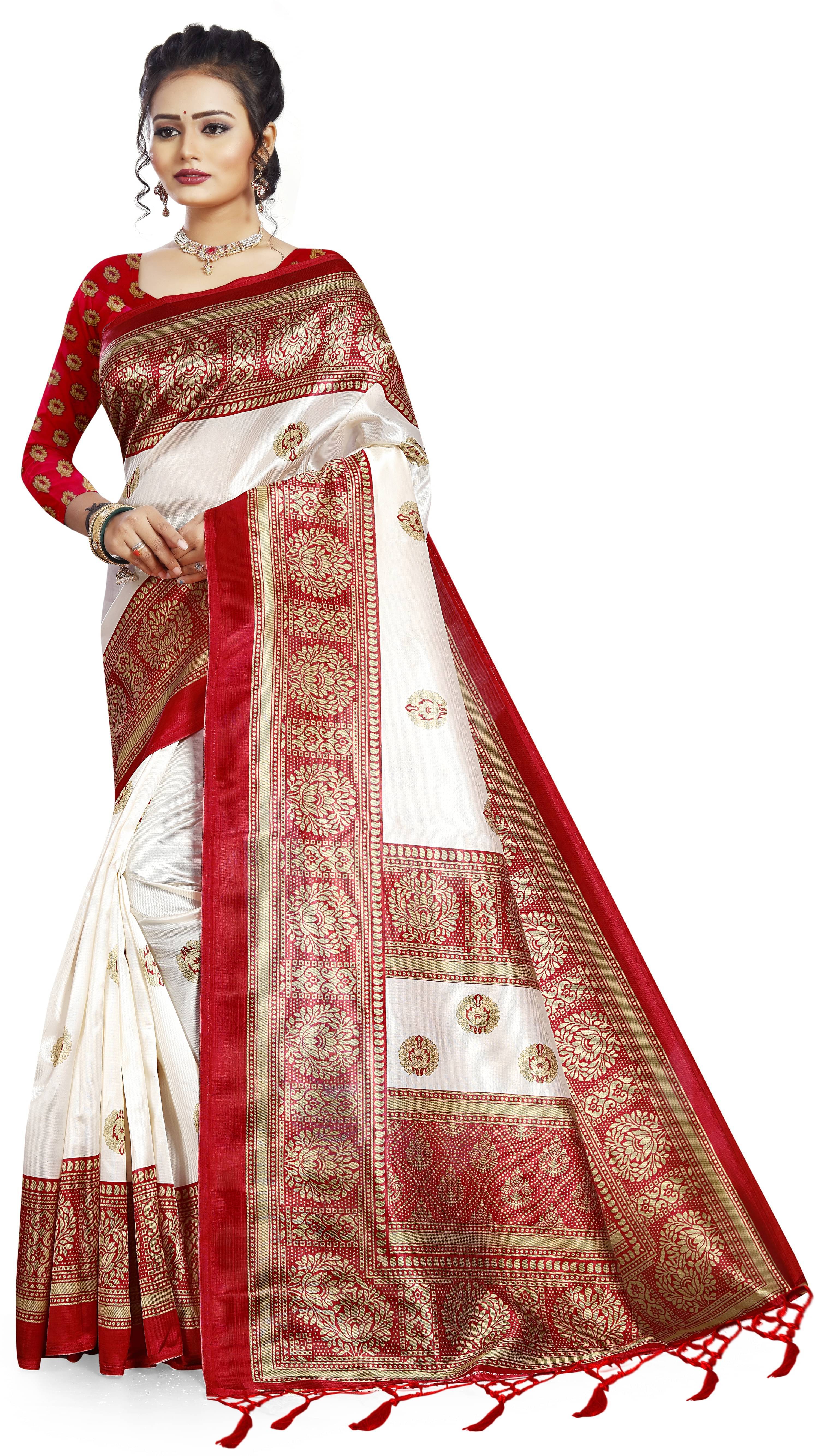     			YUGAVEERAA Art Silk Printed Saree With Unstitched Blouse Piece ( Red )