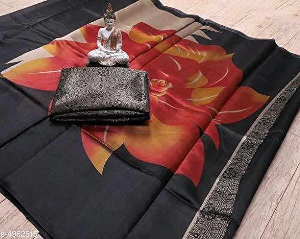 YUGAVEERAA Art Silk Printed Saree With Unstitched Blouse Piece ( Black ) YUGAVEERAA Art Silk Printed Saree With Unstitched Blouse Piece ( Black )