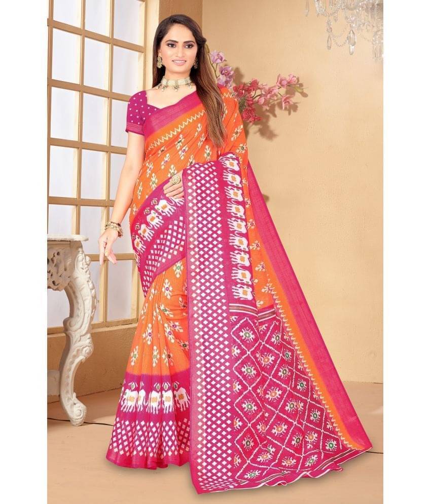 YUGAVEERAA Art Silk Printed Saree With Unstitched Blouse Piece ( Orange ) YUGAVEERAA Art Silk Printed Saree With Unstitched Blouse Piece ( Orange )