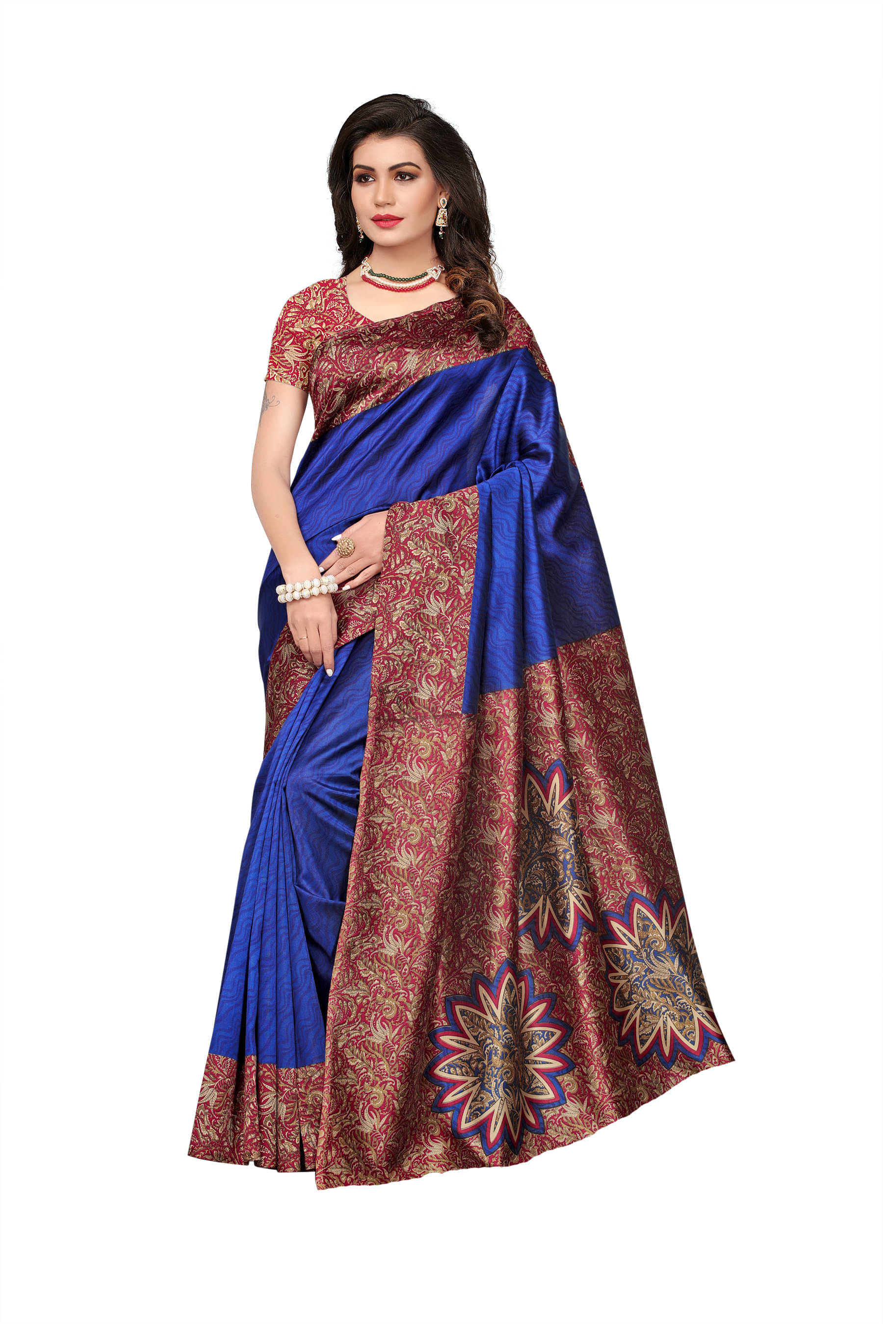 YUGAVEERAA Art Silk Printed Saree With Unstitched Blouse Piece ( Multicolor 2 ) YUGAVEERAA Art Silk Printed Saree With Unstitched Blouse Piece ( Multicolor 2 )