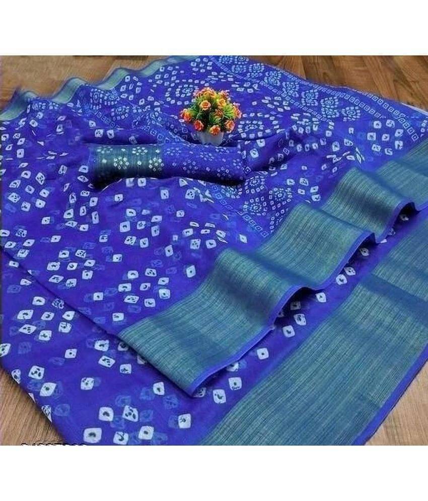     			YUGAVEERAA Cotton Blend Printed Saree With Unstitched Blouse Piece ( Blue )
