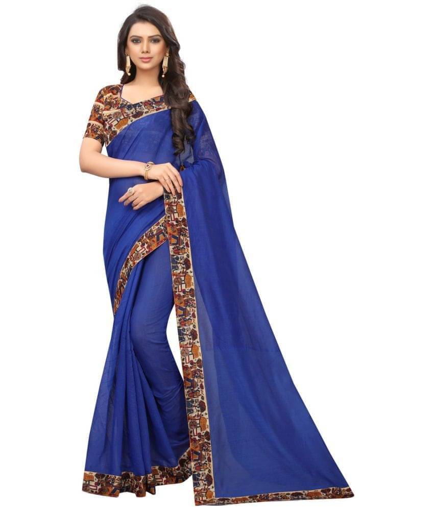 YUGAVEERAA Cotton Silk Applique Saree With Unstitched Blouse Piece ( Blue ) YUGAVEERAA Cotton Silk Applique Saree With Unstitched Blouse Piece ( Blue )
