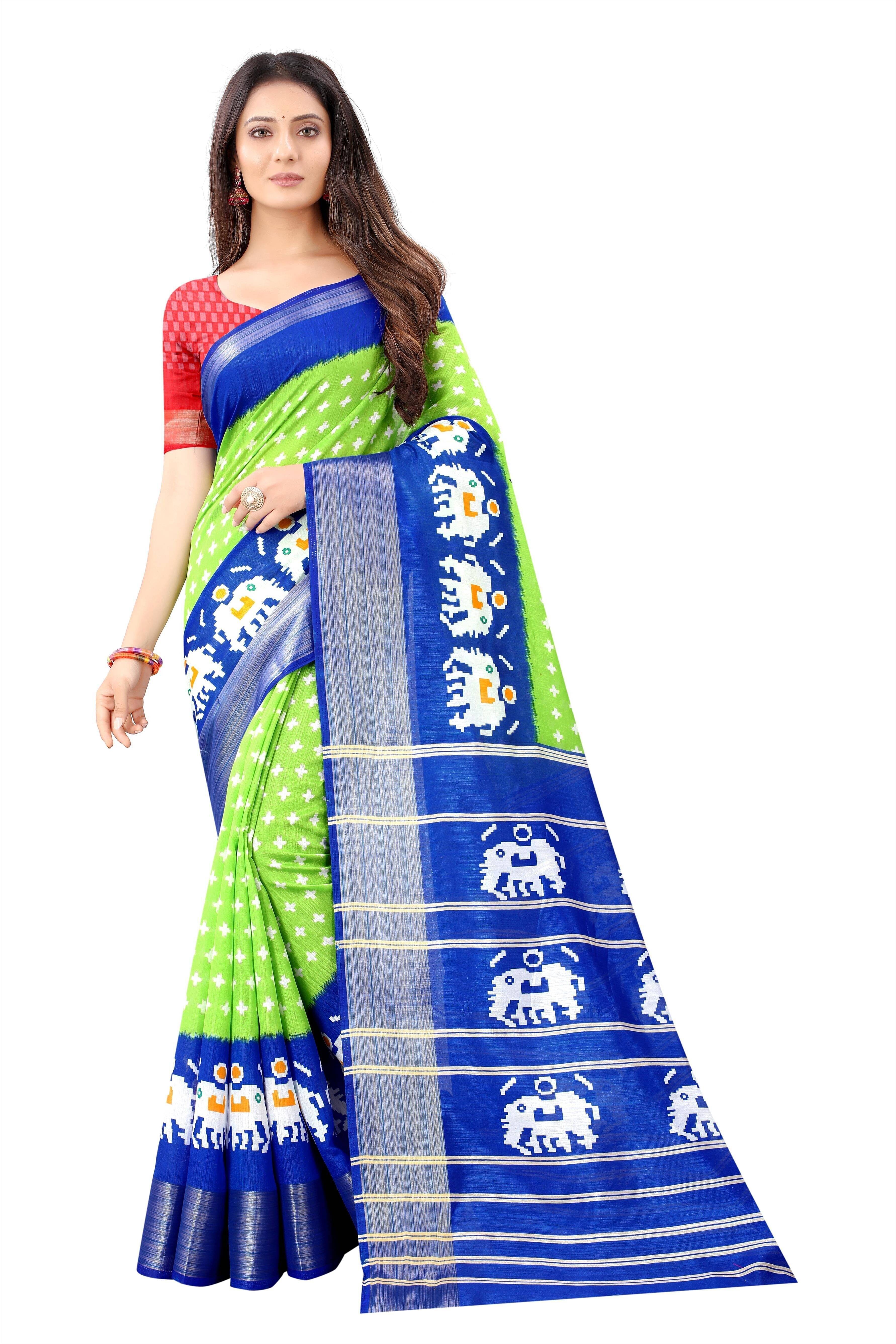     			YUGAVEERAA Cotton Silk Applique Saree With Unstitched Blouse Piece ( Green )