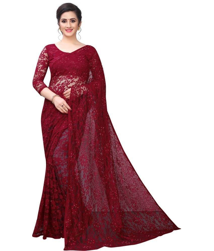     			YUGAVEERAA Cotton Silk Applique Saree With Unstitched Blouse Piece ( Maroon )