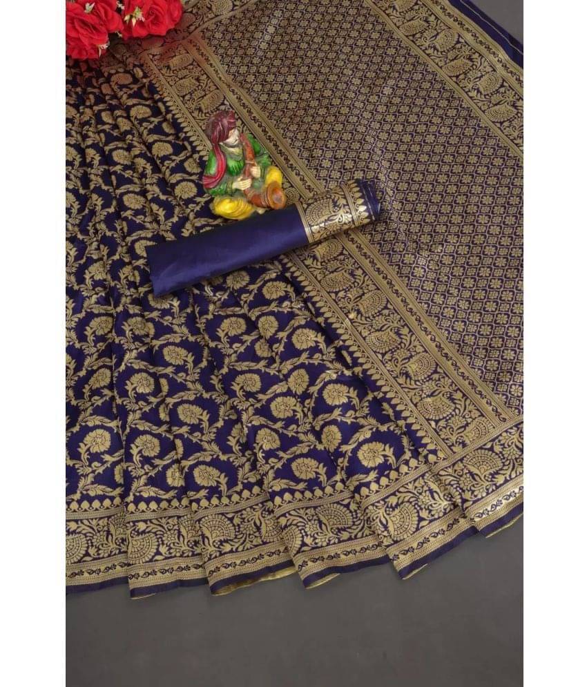     			YUGAVEERAA Cotton Silk Applique Saree With Unstitched Blouse Piece ( Blue )