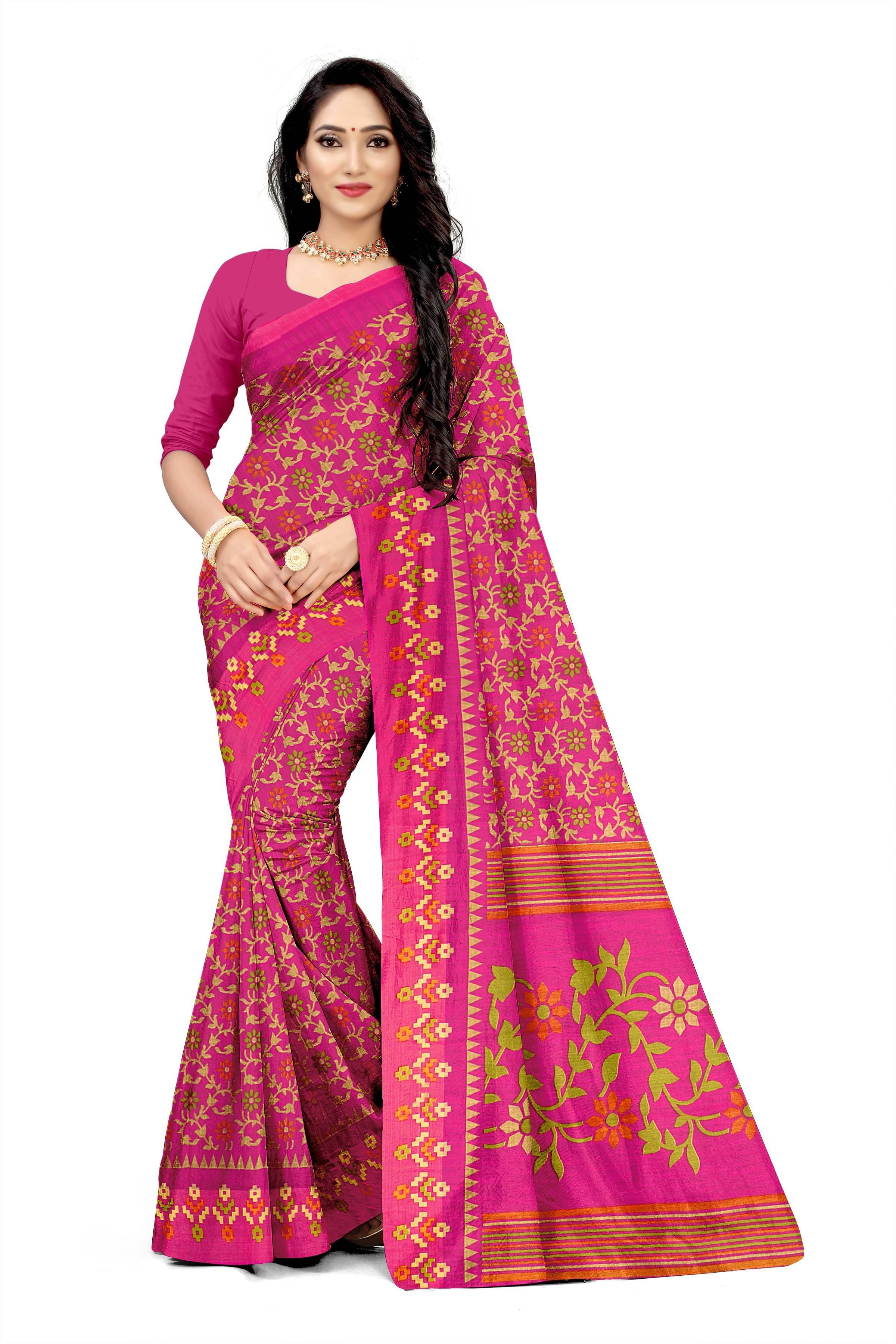 YUGAVEERAA Cotton Silk Applique Saree With Unstitched Blouse Piece ( Pink ) YUGAVEERAA Cotton Silk Applique Saree With Unstitched Blouse Piece ( Pink )