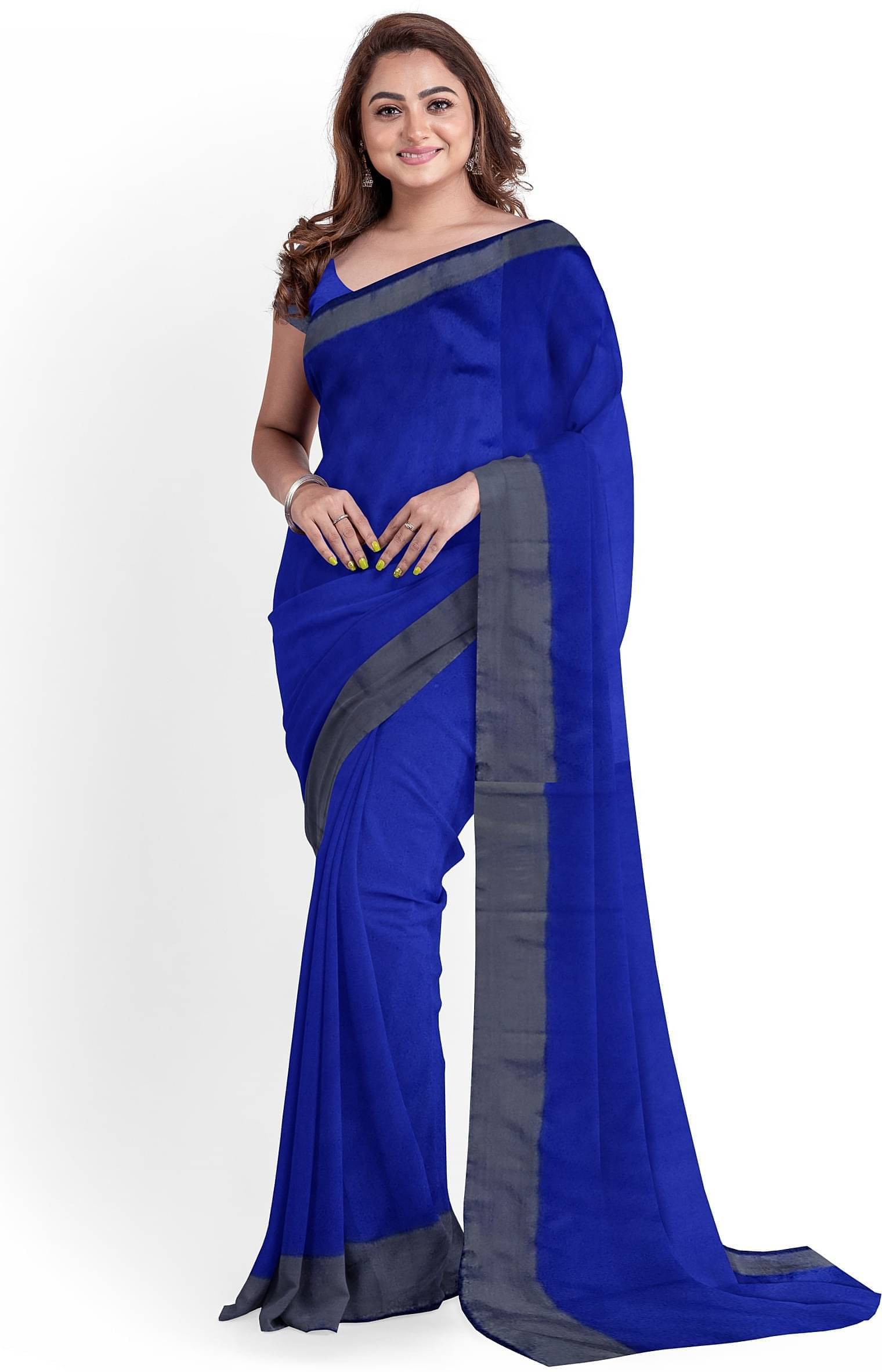 YUGAVEERAA Cotton Silk Applique Saree With Unstitched Blouse Piece ( Blue ) YUGAVEERAA Cotton Silk Applique Saree With Unstitched Blouse Piece ( Blue )
