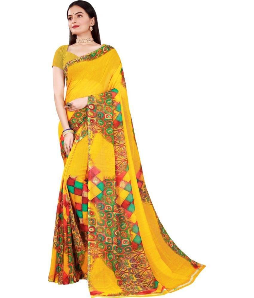     			YUGAVEERAA Cotton Silk Applique Saree With Unstitched Blouse Piece ( Yellow )