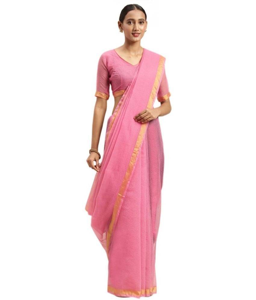 YUGAVEERAA Cotton Silk Applique Saree With Unstitched Blouse Piece ( Pink )     			YUGAVEERAA Cotton Silk Applique Saree With Unstitched Blouse Piece ( Pink )