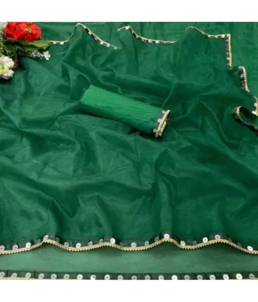 YUGAVEERAA Cotton Silk Applique Saree With Unstitched Blouse Piece ( Green )     			YUGAVEERAA Cotton Silk Applique Saree With Unstitched Blouse Piece ( Green )