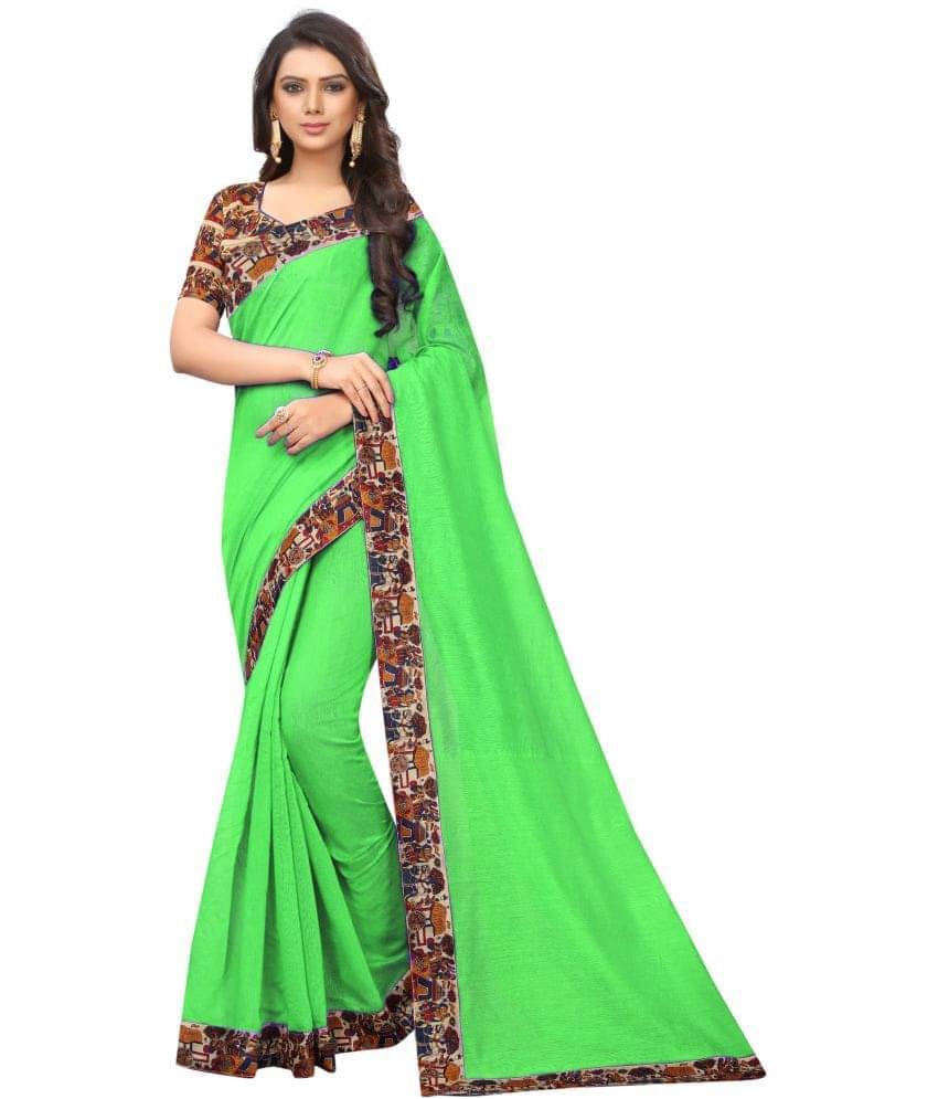     			YUGAVEERAA Cotton Silk Applique Saree With Unstitched Blouse Piece ( Green )