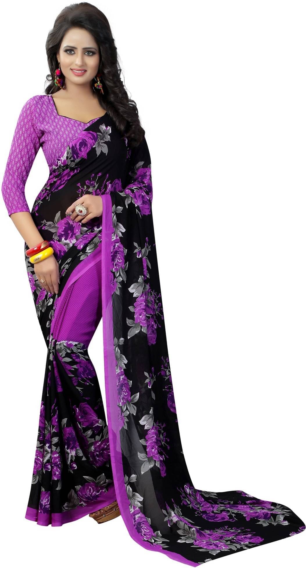     			YUGAVEERAA Cotton Silk Applique Saree With Unstitched Blouse Piece ( Purple )