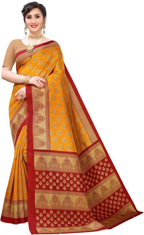     			YUGAVEERAA Cotton Silk Applique Saree With Unstitched Blouse Piece ( Yellow )