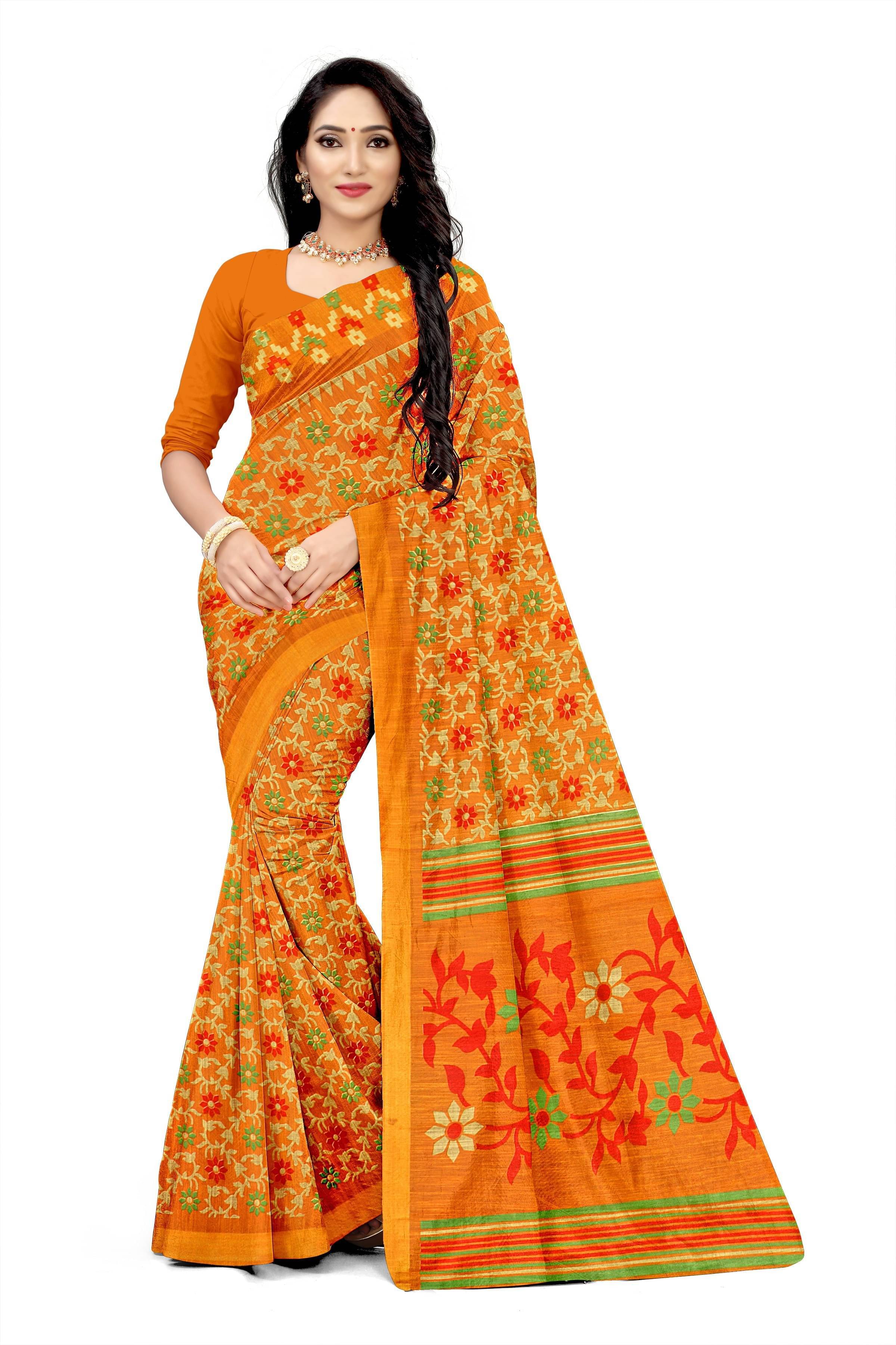 YUGAVEERAA Cotton Silk Applique Saree With Unstitched Blouse Piece ( Yellow ) YUGAVEERAA Cotton Silk Applique Saree With Unstitched Blouse Piece ( Yellow )
