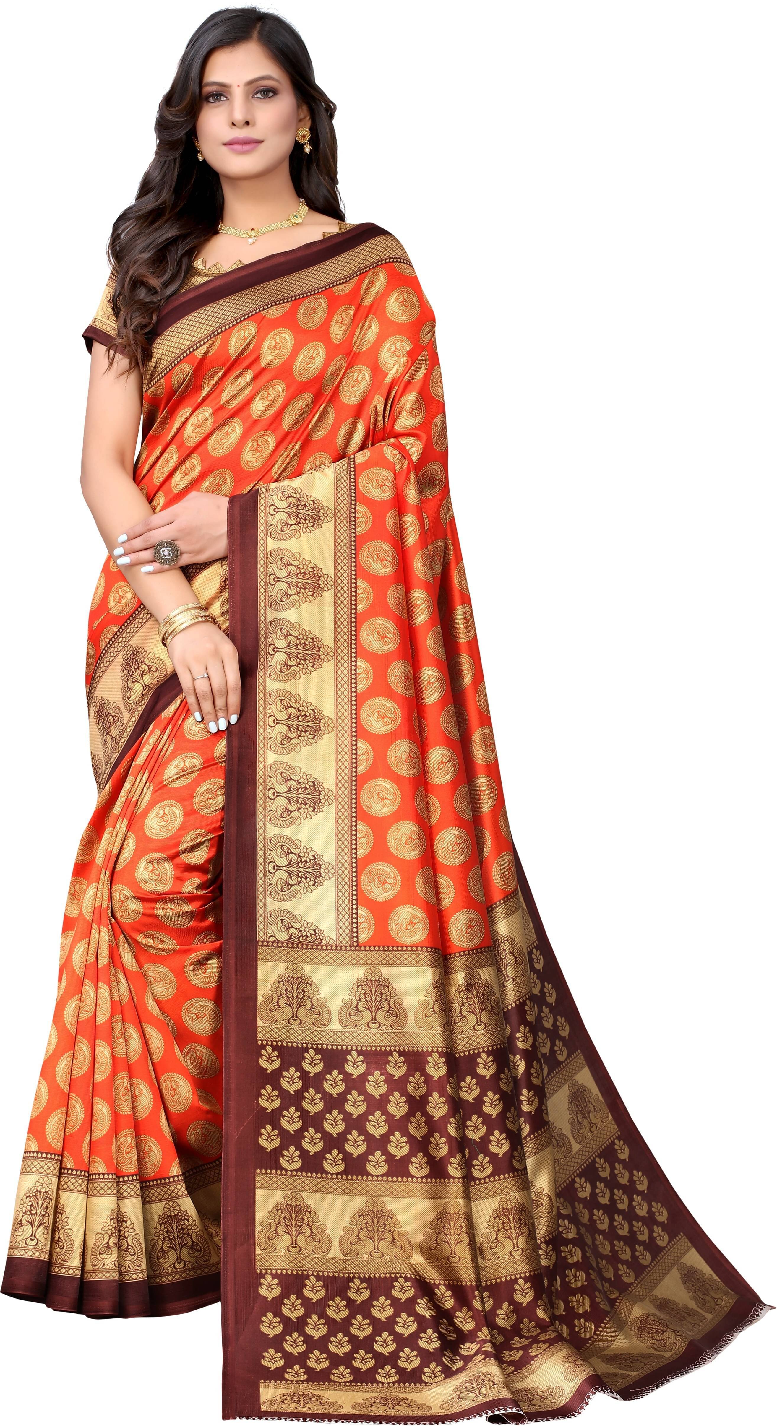     			YUGAVEERAA Cotton Silk Applique Saree With Unstitched Blouse Piece ( Orange )