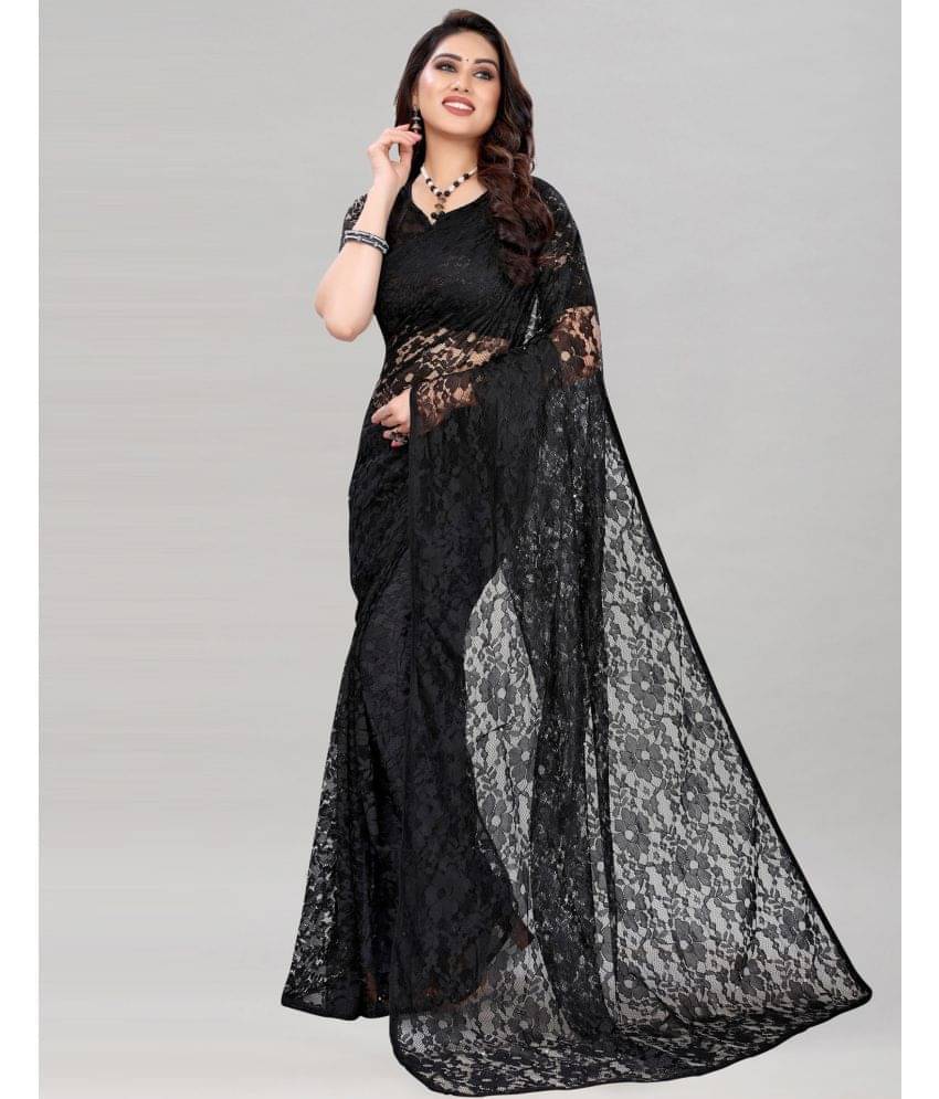 YUGAVEERAA Cotton Silk Applique Saree With Unstitched Blouse Piece ( Black ) YUGAVEERAA Cotton Silk Applique Saree With Unstitched Blouse Piece ( Black )