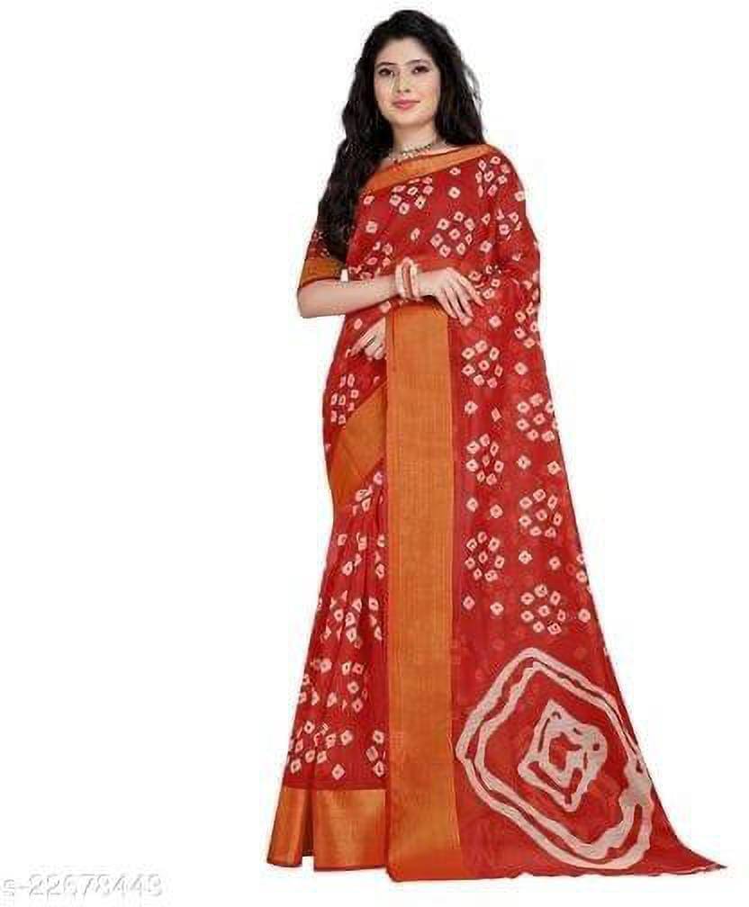 YUGAVEERAA Cotton Silk Applique Saree With Unstitched Blouse Piece ( Red ) YUGAVEERAA Cotton Silk Applique Saree With Unstitched Blouse Piece ( Red )