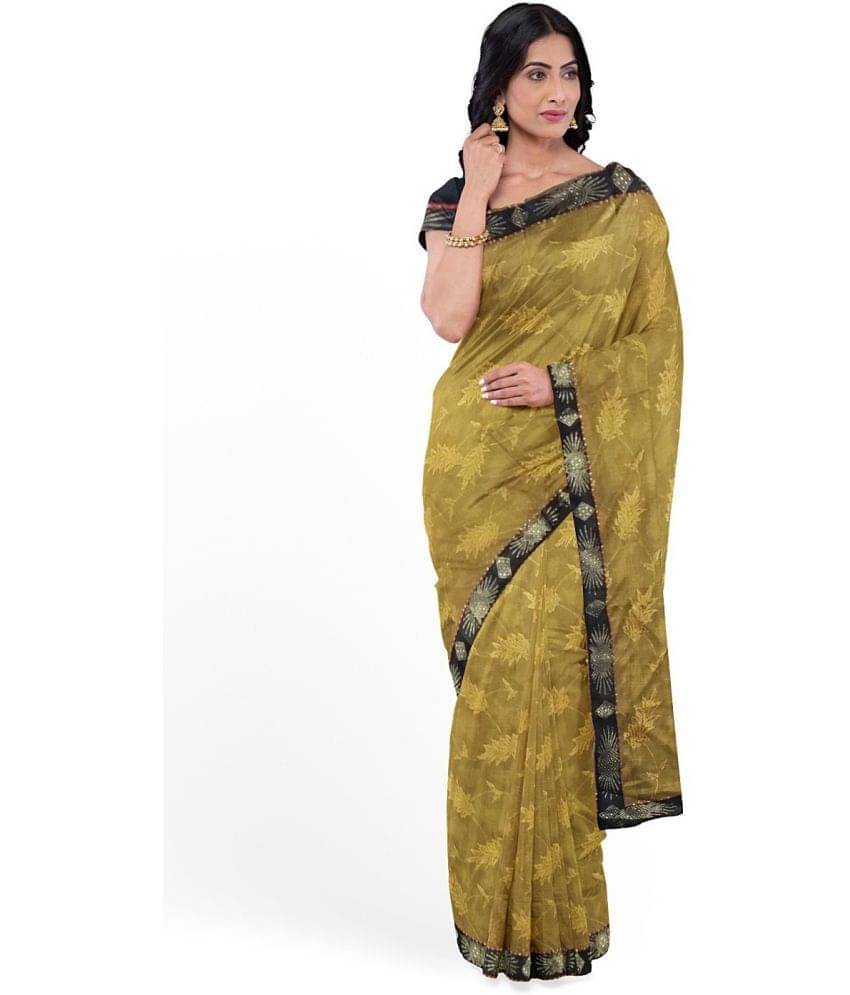 YUGAVEERAA Cotton Silk Applique Saree With Unstitched Blouse Piece ( Green ) YUGAVEERAA Cotton Silk Applique Saree With Unstitched Blouse Piece ( Green )