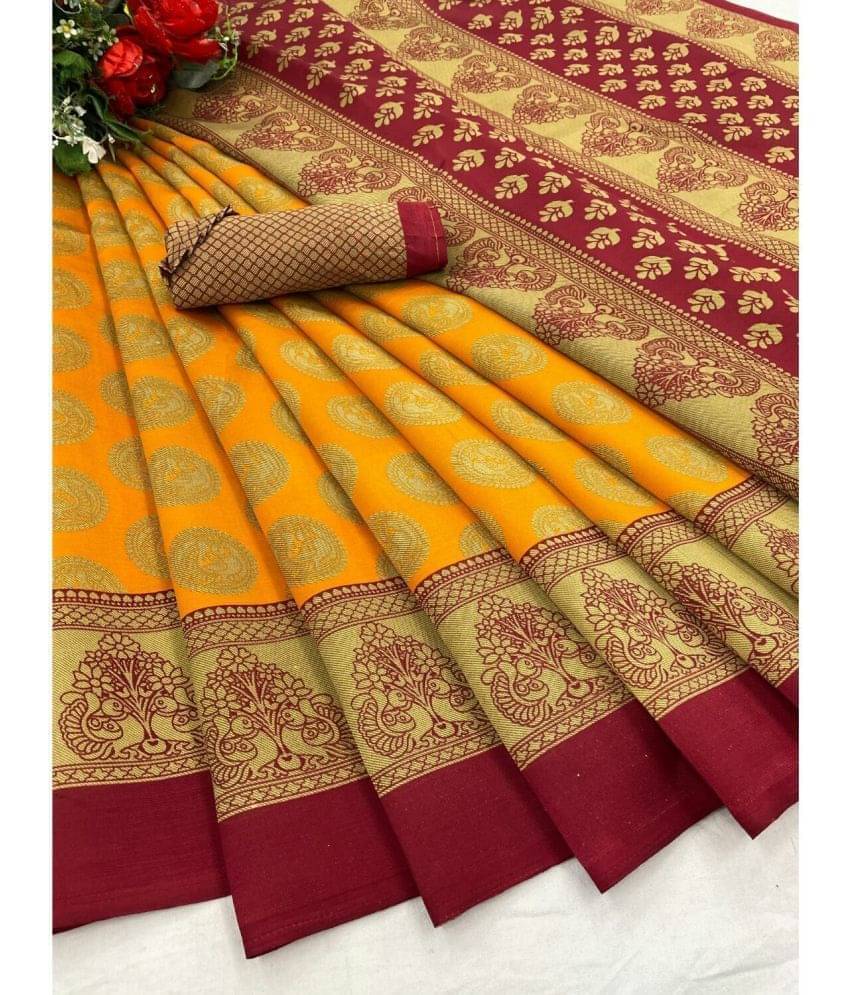    			YUGAVEERAA Cotton Silk Applique Saree With Unstitched Blouse Piece ( Blue )