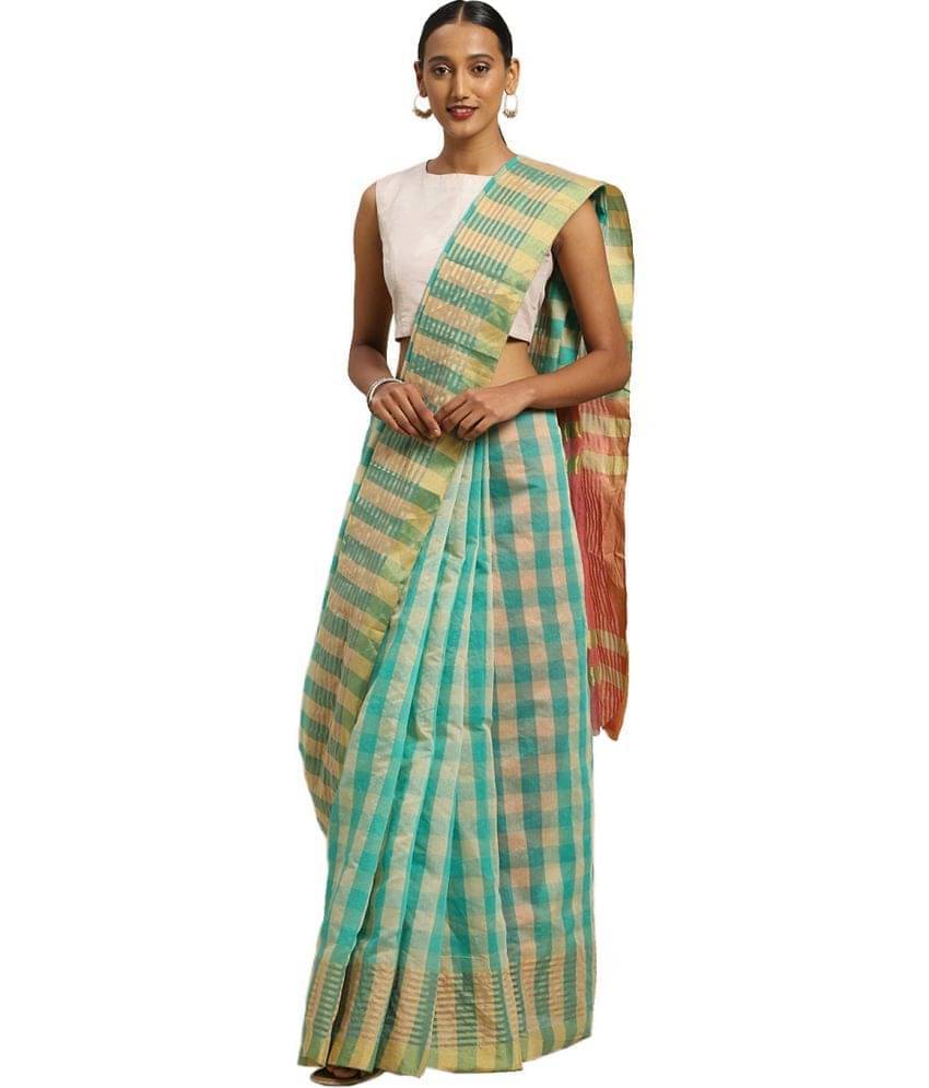 YUGAVEERAA Cotton Silk Applique Saree With Unstitched Blouse Piece ( Green ) YUGAVEERAA Cotton Silk Applique Saree With Unstitched Blouse Piece ( Green )