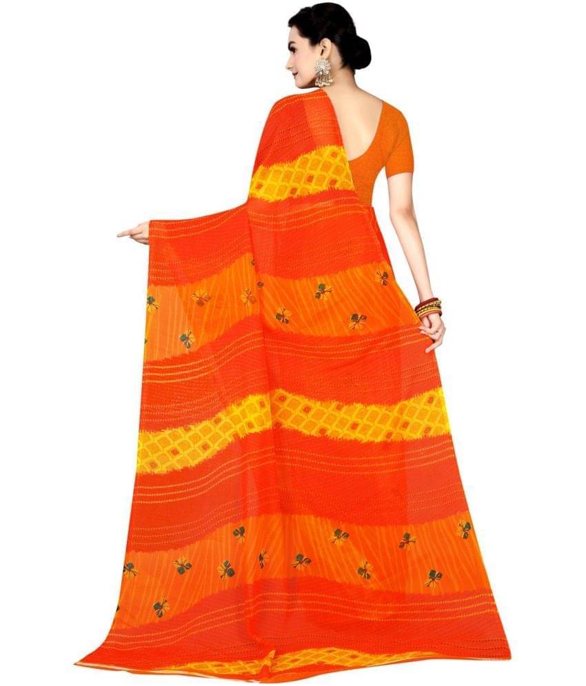 YUGAVEERAA Cotton Silk Applique Saree With Unstitched Blouse Piece ( Orange )     			YUGAVEERAA Cotton Silk Applique Saree With Unstitched Blouse Piece ( Orange )