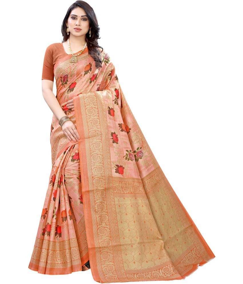     			YUGAVEERAA Cotton Silk Colorblock Saree With Unstitched Blouse Piece ( Orange )