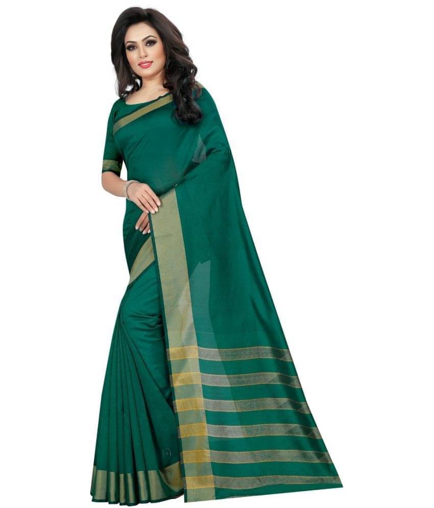     			YUGAVEERAA Cotton Silk Printed Saree With Unstitched Blouse Piece ( Green )