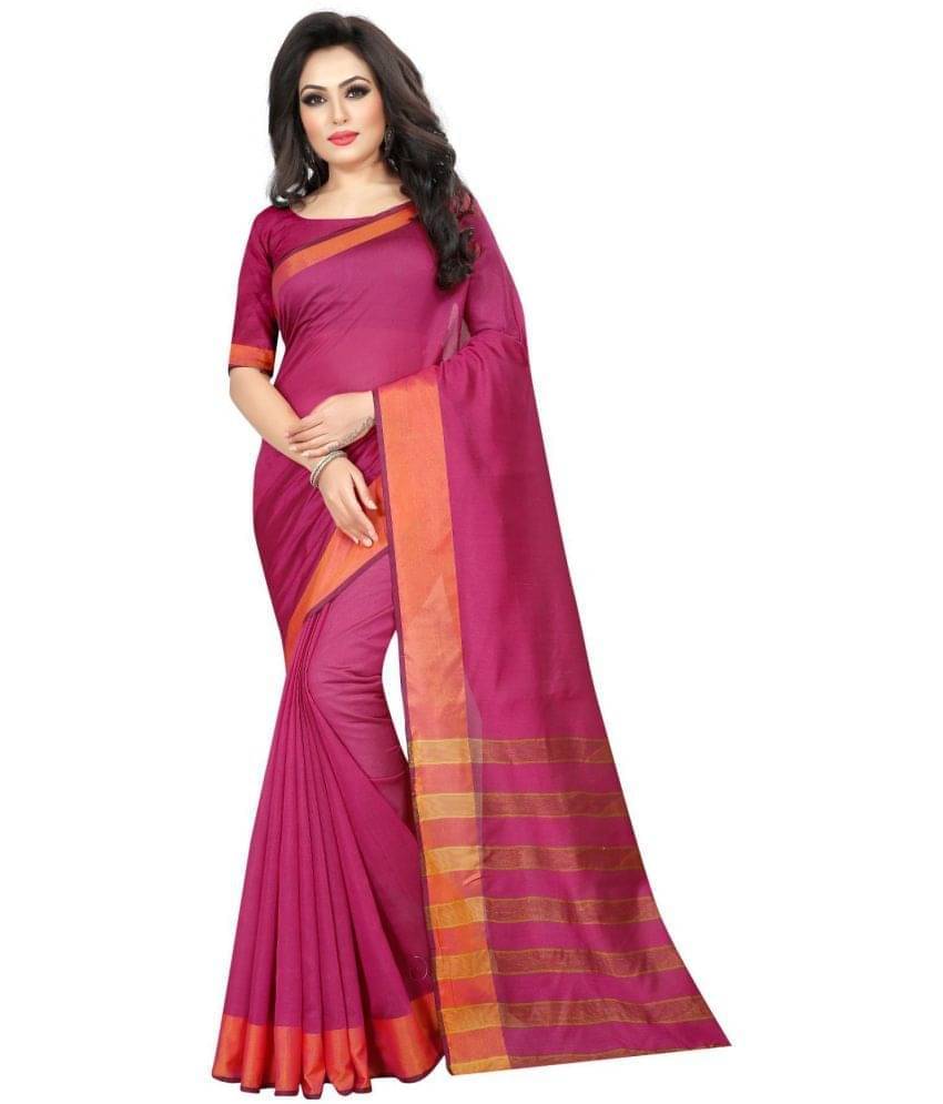     			YUGAVEERAA Cotton Silk Printed Saree With Unstitched Blouse Piece ( Pink )