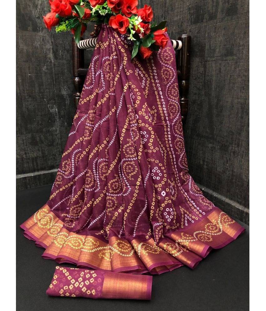     			YUGAVEERAA Cotton Silk Printed Saree With Unstitched Blouse Piece ( Purple )