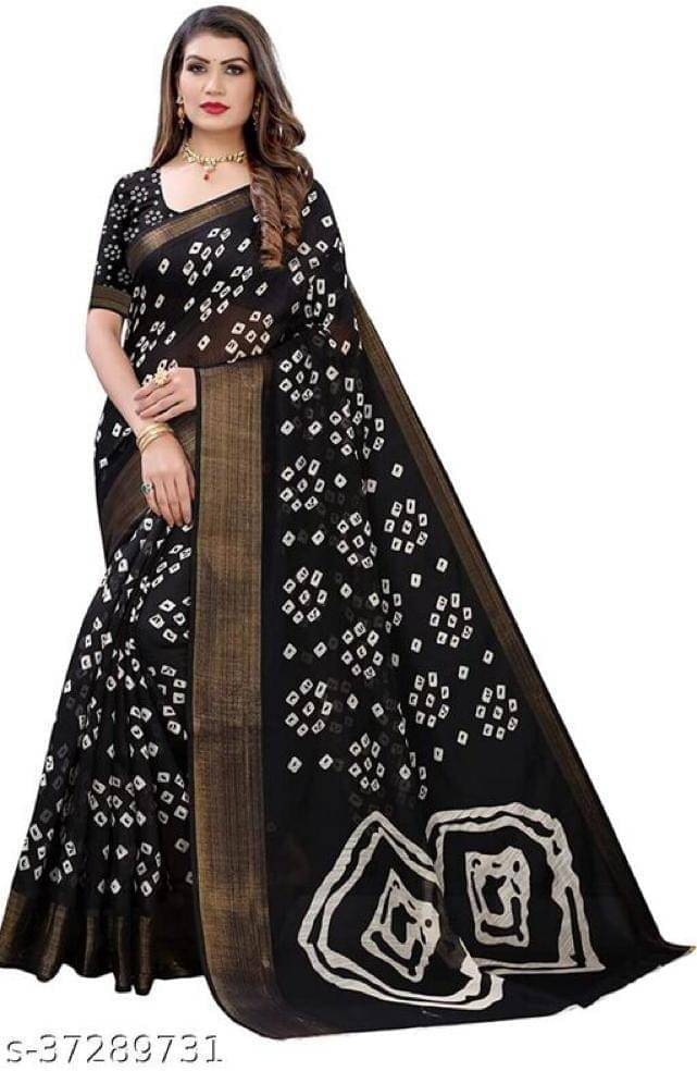 YUGAVEERAA Cotton Silk Printed Saree With Unstitched Blouse Piece ( Black ) YUGAVEERAA Cotton Silk Printed Saree With Unstitched Blouse Piece ( Black )
