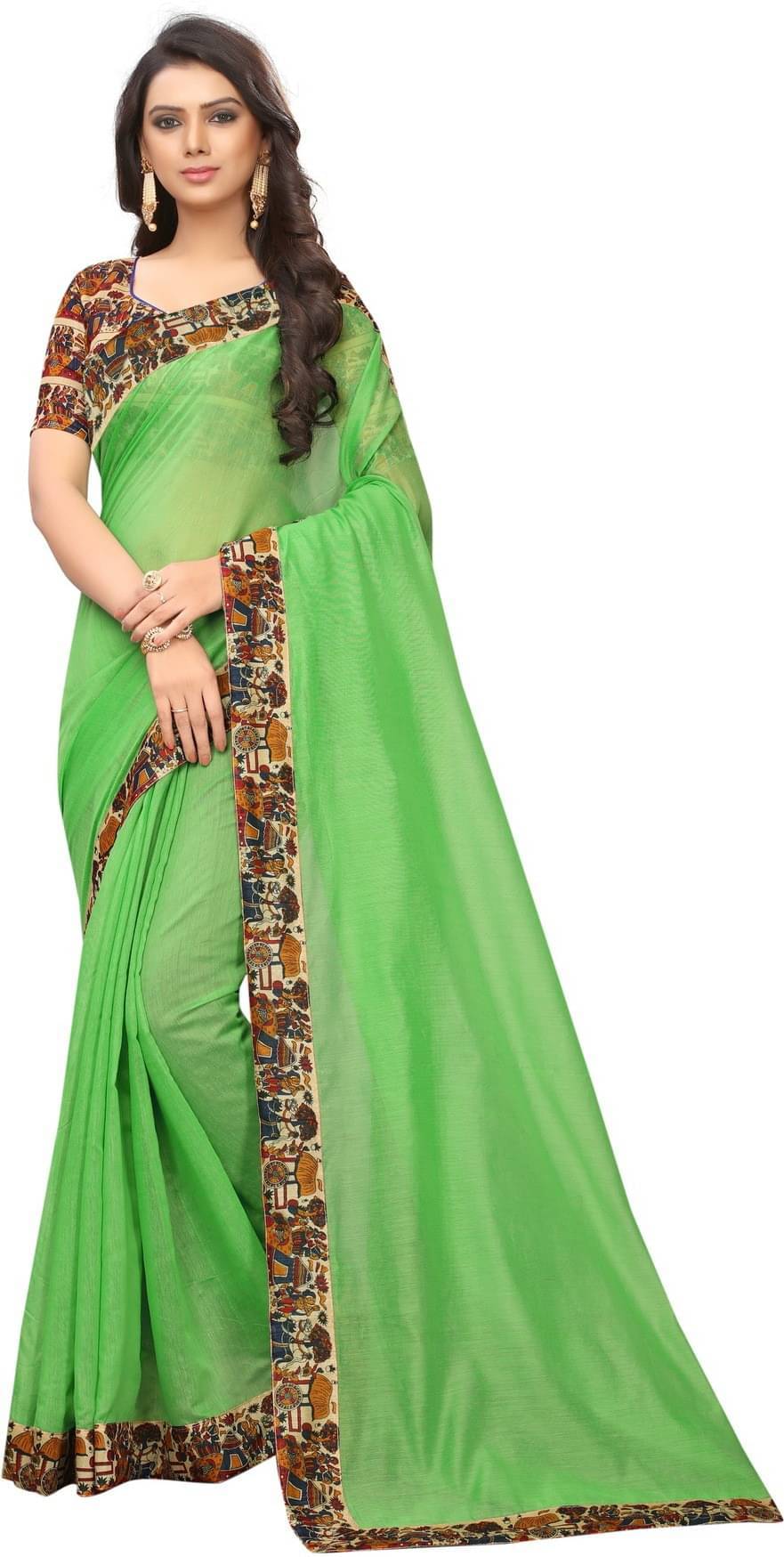     			YUGAVEERAA Cotton Silk Self Design Saree With Unstitched Blouse Piece ( Green )