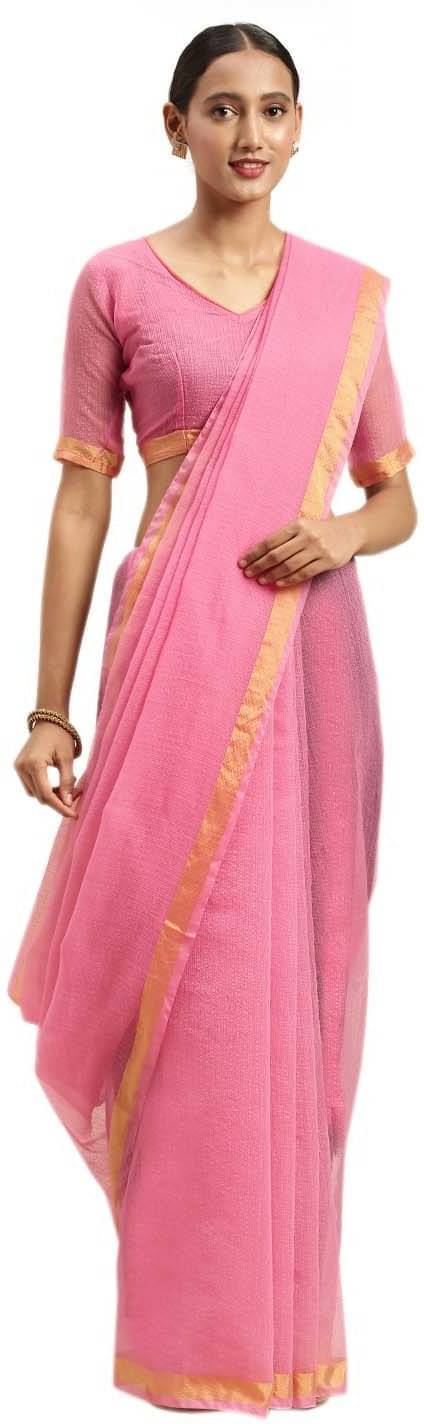     			YUGAVEERAA Cotton Silk Self Design Saree With Unstitched Blouse Piece ( Pink )